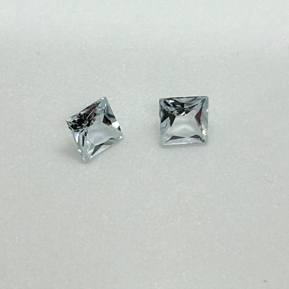 Natural Aquamarine Loose Gemstone Lot 2 Princess Square 2 Marquise Leaf Cut - Picture 6 of 11